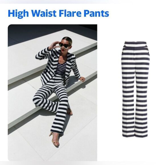 Halogen Atlantic-Pacific Collaboration High Waisted Flare Pant Sailor Style NWOT - Picture 1 of 12